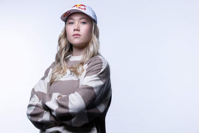 (FILES) French freestyle skier Tess Ledeux poses during a photo session in Paris on April 8, 2025. Tess Ledeux, who has been off the slopes since March 2025 due to a concussion, is still injured and has withdrawn from the Milan-Cortina Olympics (6-22 February), she announced at a press conference on January 8, 2026. (Photo by JOEL SAGET / AFP)