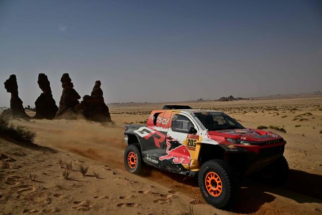 Toyota Gazoo Racing W2rc’s US driver Seth Quintero and US copilot Andrew Shortcompete in the Stage 4, a Marathon stage, of the 48th edition of the Dakar Rally 2026, between Al-Ula and Al-Ula, Saudi Arabia, on January 7, 2026. (Photo by Giuseppe CACACE / AFP)