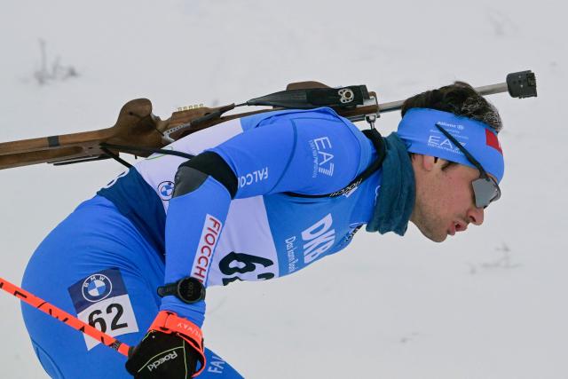 Italy's Tommaso Giacomel competes during the men's 10km sprint competition of the IBU Biathlon World Cup in Oberhof, eastern Germany on January 8, 2026. (Photo by Tobias SCHWARZ / AFP)