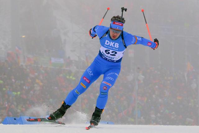 Italy's Tommaso Giacomel competes during the men's 10km sprint competition of the IBU Biathlon World Cup in Oberhof, eastern Germany on January 8, 2026. (Photo by Tobias SCHWARZ / AFP)