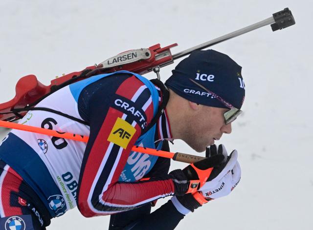 Norway's Johannes Dale-Skjevdal competes during the men's 10km sprint competition of the IBU Biathlon World Cup in Oberhof, eastern Germany on January 8, 2026. (Photo by Tobias SCHWARZ / AFP)