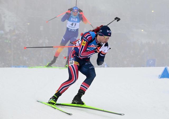 Norway's Johannes Dale-Skjevdal competes during the men's 10km sprint competition of the IBU Biathlon World Cup in Oberhof, eastern Germany on January 8, 2026. (Photo by Tobias SCHWARZ / AFP)