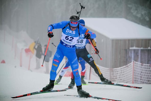 Italy's Tommaso Giacomel competes during the men's 10km sprint competition of the IBU Biathlon World Cup in Oberhof, eastern Germany on January 8, 2026. (Photo by Tobias SCHWARZ / AFP)