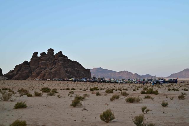 A general view of the he refuel bivouac for Stage 5 of the 48th edition of the Dakar Rally 2026, between Al-Ula and Hail, Saudi Arabia, on January 8, 2026. (Photo by Giuseppe CACACE / AFP)