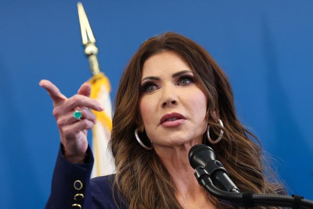 US Secretary of Homeland Security Kristi Noem speaks during a press conference to discuss ICE operations in New York City on January 8, 2026. (Photo by TIMOTHY A.CLARY / AFP)