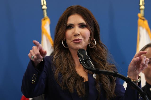 US Secretary of Homeland Security Kristi Noem attends a press conference in New York City on January 8, 2026. (Photo by TIMOTHY A.CLARY / AFP)