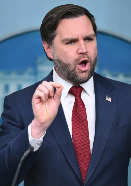 US Vice President JD Vance speaks during a press briefing in the Brady Briefing Room at the White House in Washington, DC on January 8, 2026. (Photo by Mandel NGAN / AFP)