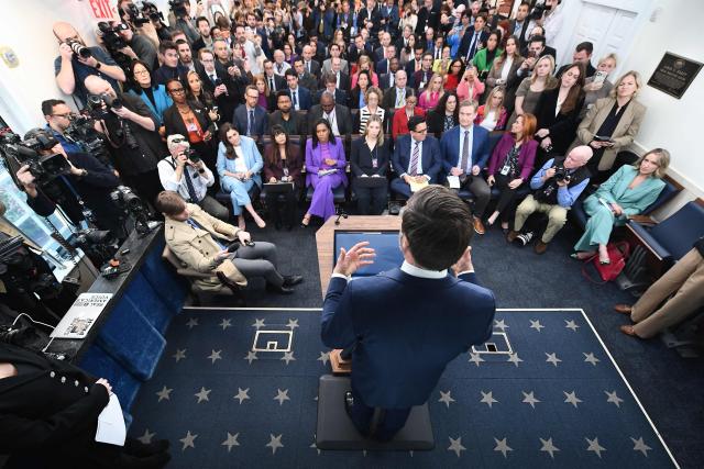 US Vice President JD Vance speaks during a press briefing in the Brady Briefing Room at the White House in Washington, DC on January 8, 2026. (Photo by AFP)