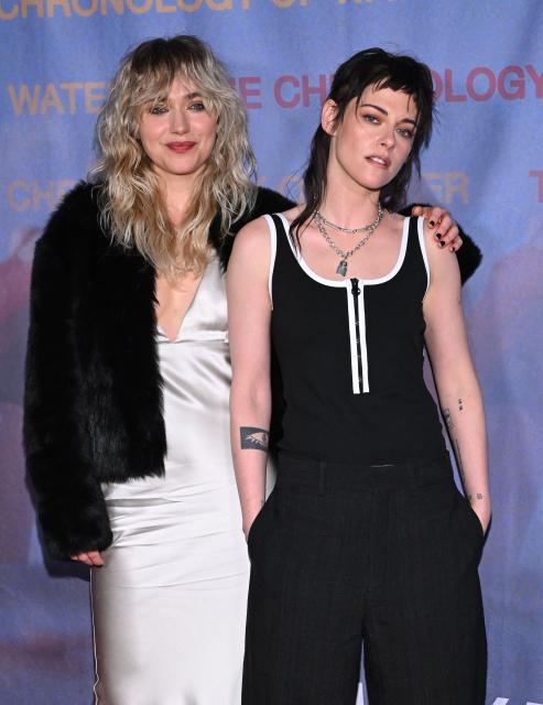 English actress Imogen Poots (L) and US director, writer, actress Kristen Stewart attend the LA premiere of "The Chronology of Water" at 2220 Arts & Archives in Los Angeles on January 8, 2026. (Photo by Lisa O'CONNOR / AFP)