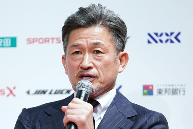 Former Japan forward Kazuyoshi Miura speaks during a press conference to announce his joining of Fukushima United FC in the J-League third division, in Tokyo on January 9, 2026. (Photo by Kazuhiro NOGI / AFP)