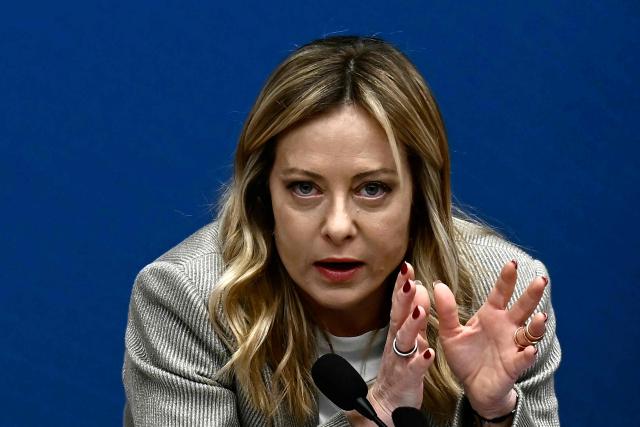 Italy's Prime Minister, Giorgia Meloni speaks during the New Year press conference in Rome on January 9, 2026. (Photo by Filippo MONTEFORTE / AFP)