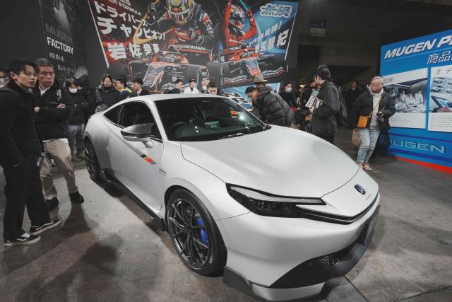 The Mugen Prelude SPEC.III is displayed at the Honda booth during the Tokyo Auto Salon 2026 at Makuhari Messe in Chiba City on January 9, 2026. (Photo by Kazuhiro NOGI / AFP)