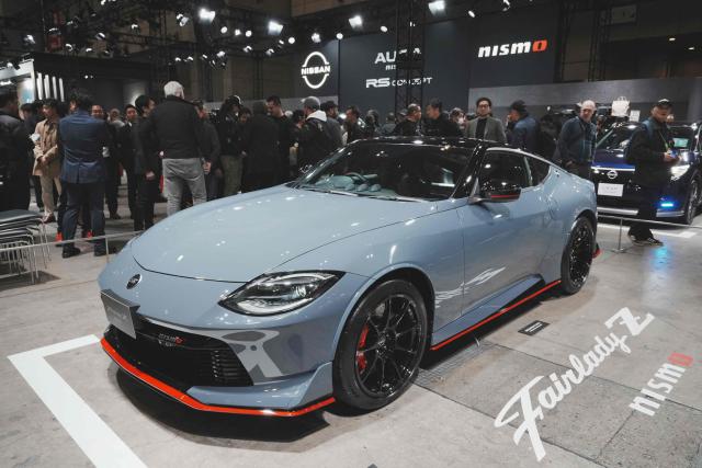 The new Fairlady Z NISMO MT is displayed at the Nissan booth during the Tokyo Auto Salon 2026 at Makuhari Messe in Chiba City on January 9, 2026. (Photo by Kazuhiro NOGI / AFP)