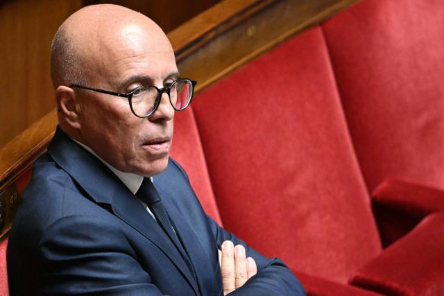 (FILES) The President of the UDR rightist party and member of Parliament Eric Ciotti attends the parliamentary extraordinary session prior to a confidence vote over the government's austerity budget, at the National Assembly in Paris on September 8, 2025. Ciotti, the UDR and far right RN parties candidate for mayor of Nice, was questioned on January 9, 2026 in Nanterre as part of an investigation into allegations of illegal surveillance, according to a source close to the case confirming a report in French daily Le Parisien. (Photo by Bertrand GUAY / AFP)