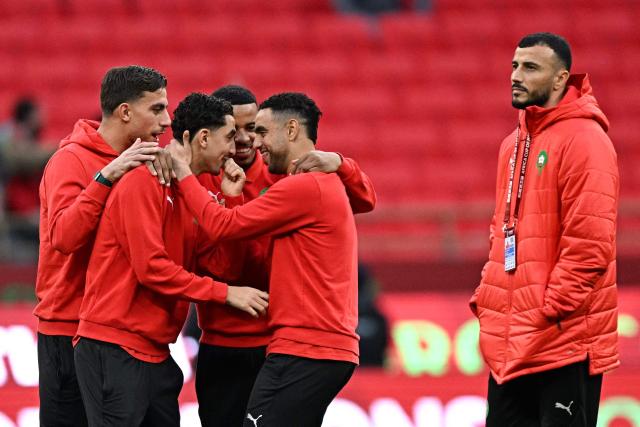 Morocco's players arrive for the Africa Cup of Nations (CAN) quarter-final football match between Cameroon and Morocco at the Prince Moulay Abdallah stadium in Rabat on January 9, 2026. (Photo by Gabriel BOUYS / AFP)
