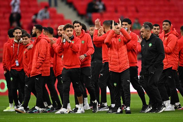 Morocco's team arrives for the Africa Cup of Nations (CAN) quarter-final football match between Cameroon and Morocco at the Prince Moulay Abdallah stadium in Rabat on January 9, 2026. (Photo by Gabriel BOUYS / AFP)