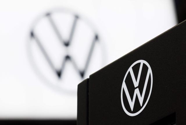 A photograph shows a logo of German automobile manufacturing company Volkswagen displayed during a press opening of the 102th edition of the Brussels Motor Show, at Brussels Expo, in Brussels on January 9, 2026. (Photo by BENOIT DOPPAGNE / Belga / AFP) / Belgium OUT