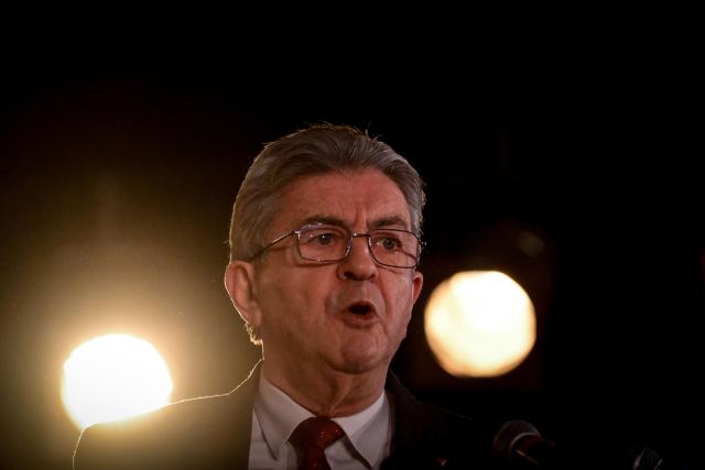 Founder of French leftist La France Insoumise (LFI) party Jean-Luc Melenchon speaks during the LFI 2026 New Year's wishes address at the Cultural and Community Center of Villeurbanne (CCVA), central-eastern France, on January 9, 2026. (Photo by OLIVIER CHASSIGNOLE / AFP)