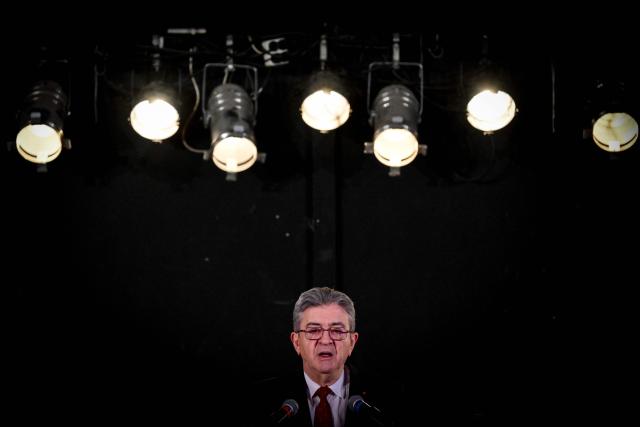 Founder of French leftist La France Insoumise (LFI) party Jean-Luc Melenchon speaks during the LFI 2026 New Year's wishes address at the Cultural and Community Center of Villeurbanne (CCVA), central-eastern France, on January 9, 2026. (Photo by OLIVIER CHASSIGNOLE / AFP)
