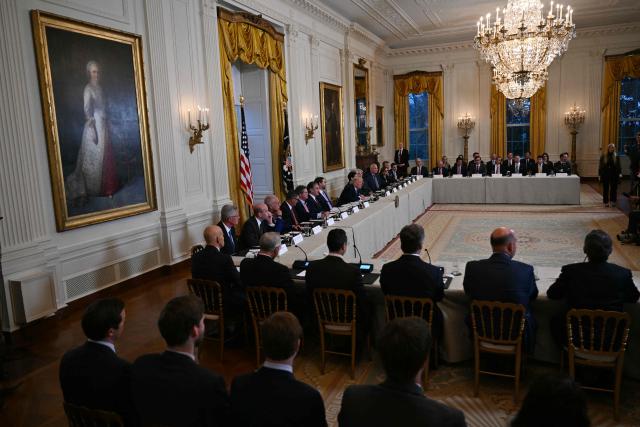 US President Donald Trump (C-L) meets with US oil company executives in the East Room of the White House in Washington, DC on January 9, 2026. President Trump is aiming to convince oil executives to support his plans in Venezuela, a country whose energy resources he says he expects to control for years to come. US forces seized Venezuelan president Nicolas Maduro in a sweeping military operation on January 3, with Trump making no secret that control of Venezuela's oil was at the heart of his actions. (Photo by Brendan SMIALOWSKI / AFP)