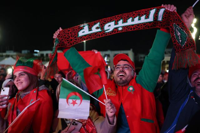 Morocco's supporters celebrate their victory in Agadir after the Africa Cup of Nations (CAN) quarter-final football match between Cameroon and Morocco played in Rabat on January 9, 2026. (Photo by FRANCK FIFE / AFP)