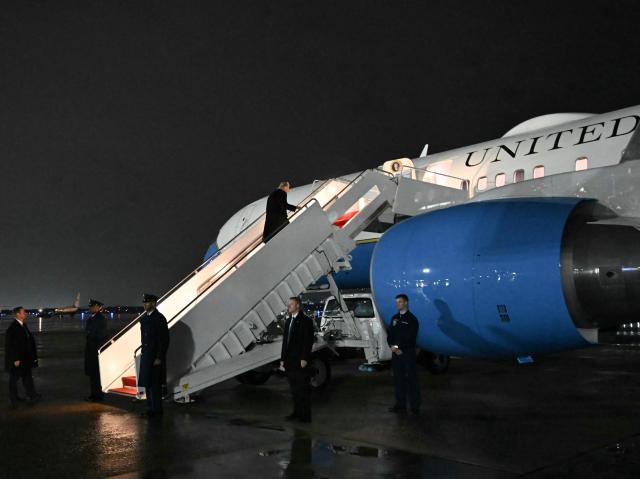 US President Donald Trump boards Air Force One at Joint Base Andrews, Maryland on January 9, 2026. Trump is traveling to Mar-a-Lago for the weekend. (Photo by ANDREW CABALLERO-REYNOLDS / AFP)