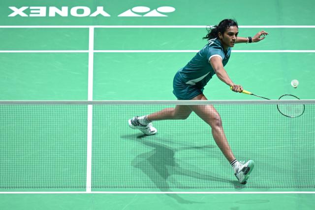 India's PV Sindhu plays a point during her women's singles semi-final match against China's Wang Zhi Yi at the Malaysia Open badminton tournament in Kuala Lumpur on January 10, 2026. (Photo by MOHD RASFAN / AFP)