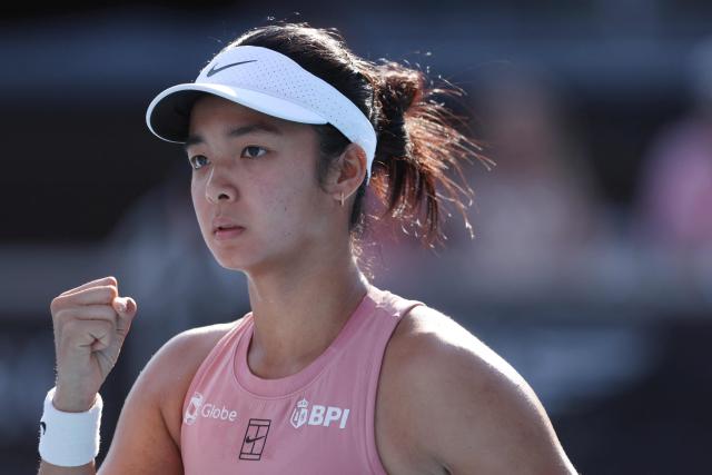 Alexandra Eala of the Philippines reacts aftewr winning a point against Wang Xinyu of China during their women's singles semi-final match at the WTA Auckland Classic tennis tournament in Auckland on January 10, 2026. (Photo by Michael Bradley / AFP)