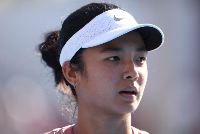 Alexandra Eala of the Philippines reacts after winning a point against Wang Xinyu of China during their women's singles semi-final match at the WTA Auckland Classic tennis tournament in Auckland on January 10, 2026. (Photo by Michael Bradley / AFP)