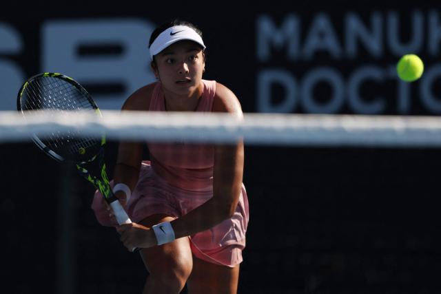 Alexandra Eala of the Philippines hits a return against Wang Xinyu of China during their women's singles semi-final match at the WTA Auckland Classic tennis tournament in Auckland on January 10, 2026. (Photo by Michael Bradley / AFP)