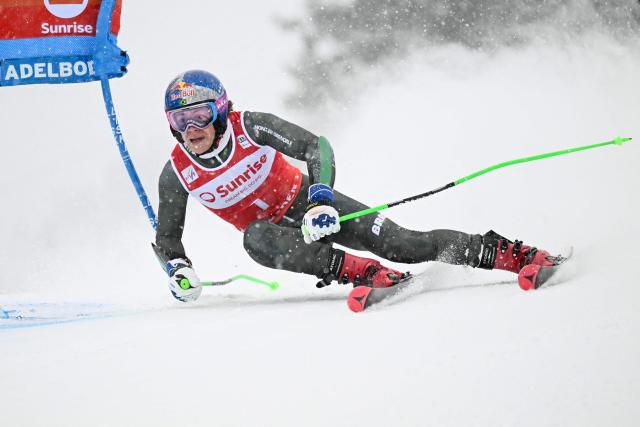 Brazil's Lucas Pinheiro Braathen competes in the first run of the Men's Giant Slalom, part of the FIS Alpine Ski World Cup 2025-2026 in Adelboden, soutwestern Switzerland on January 10, 2026. (Photo by Fabrice COFFRINI / AFP)