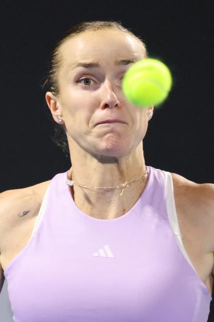 Elina Svitolina of Ukraine hits a return against Iva Jovic of the US during their women's singles semi-final match at the WTA Auckland Classic tennis tournament in Auckland on January 10, 2026. (Photo by Michael Bradley / AFP)