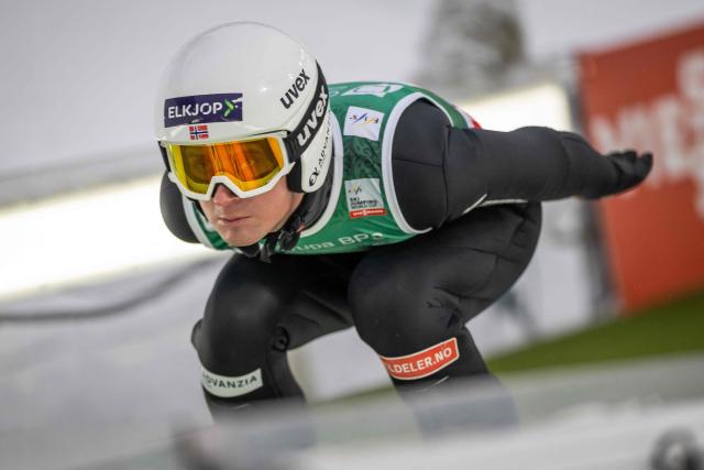 Norway's Kristoffer Eriksen Sundal prepares his jump during the training session before the Men's Large Hill HS140 competition of the FIS Ski Jumping World Cup in Zakopane, Poland on January 10, 2026. (Photo by Wojtek RADWANSKI / AFP)