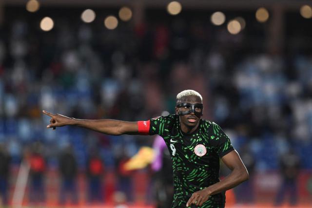Nigeria's forward #09 Victor Osimhen reacts during the Africa Cup of Nations (CAN) quarter-final football match between Algeria and Nigeria at the Grand stadium in Marrakesh on January 10, 2026. (Photo by SEBASTIEN BOZON / AFP)