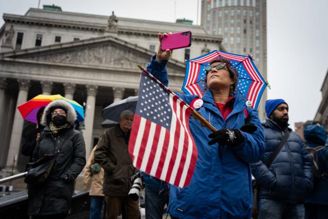 People rally against Immigration and Customs Enforcement (ICE) for the “ICE Out of New York for Good” protest outside of 26 Federal Plaza in New York City, US, January 10, 2026. A US Immigration and Customs Enforcement (ICE) agent shot and killed an American woman on the streets of Minneapolis January 7, leading to huge protests and outrage from local leaders who rejected White House claims she was a domestic terrorist. The woman, identified in local media as 37-year-old Renee Nicole Good, was hit at point blank range as she apparently tried to drive away from agents who were crowding around her car, which they said was blocking their way. (Photo by Angelina Katsanis / AFP)