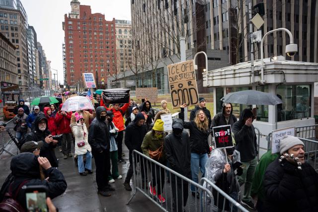 People rally against Immigration and Customs Enforcement (ICE) for the “ICE Out of New York for Good” protest outside of 26 Federal Plaza in New York City, US, January 10, 2026. A US Immigration and Customs Enforcement (ICE) agent shot and killed an American woman on the streets of Minneapolis January 7, leading to huge protests and outrage from local leaders who rejected White House claims she was a domestic terrorist. The woman, identified in local media as 37-year-old Renee Nicole Good, was hit at point blank range as she apparently tried to drive away from agents who were crowding around her car, which they said was blocking their way. (Photo by Angelina Katsanis / AFP)