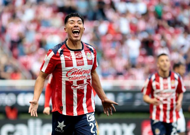 Guadalajara's US midfielder #23 Daniel Aguirre celebrates after scoring his team's second goal during the Liga MX Clausura football match between Guadalajara and Pachuca at the Akron Stadium in Zapopan, Mexico on January 10, 2026. (Photo by Ulises Ruiz / AFP)