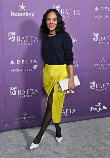 US actress Tessa Thompson attends the BAFTA Tea Party at The Four Seasons Hotel in Beverly Hills, California on January 10, 2026. (Photo by LISA O'CONNOR / AFP)