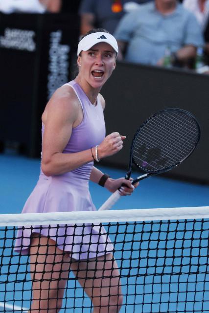 Ukraine's Elina Svitolina reacts after a point against China's Wang Xinyu during the women's singles final at the WTA Auckland Classic tennis tournament in Auckland on January 11, 2026. (Photo by Michael Bradley / AFP)