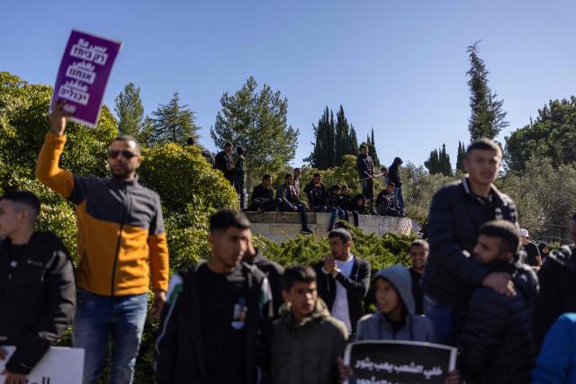 Arab-Israelis protest against crime and police raids, some chanting slogans against Israel's far-right National Security Minister, outside the Israeli Governmental offices, in Jerusalem on January 11, 2026. (Photo by ILIA YEFIMOVICH / AFP)