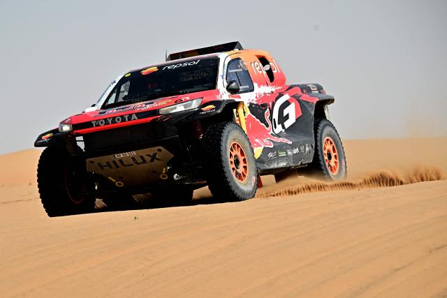 Toyota Gazoo Racing W2rc’s Australian driver Toby Price and Spanish co?pilot Armand Monleon compete in the Stage 7 of the 48th edition of the Dakar Rally 2026, between Riyadh and Wadi ad-Dawasir, Saudi Arabia, on January 11, 2026. (Photo by Giuseppe CACACE / AFP)