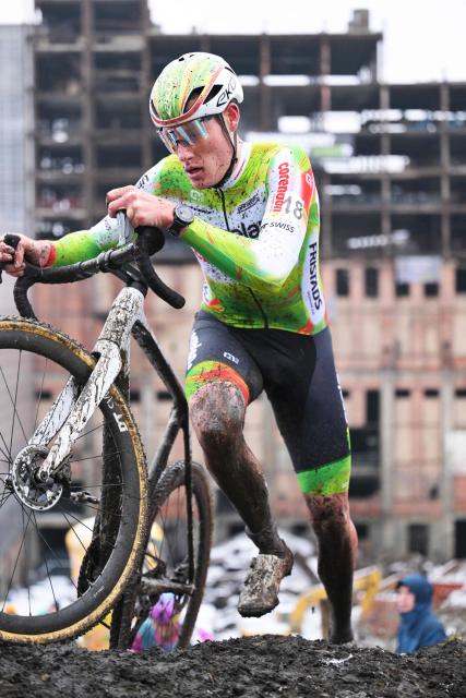Belgian rider Joran Wyseures competes during the Elite men race of the Belgian Cyclocross Championships in Beringen on January 11, 2026. (Photo by DAVID PINTENS / Belga / AFP) / Belgium OUT