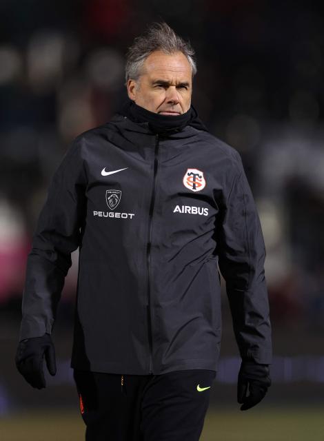 Toulouse's French Head Coach Ugo Mola reacts ahead of the European Rugby Champions Cup pool 1, rugby union match between Saracens and Stade Toulousain at the StoneX Stadium in north London on January 11, 2026. (Photo by Adrian Dennis / AFP)