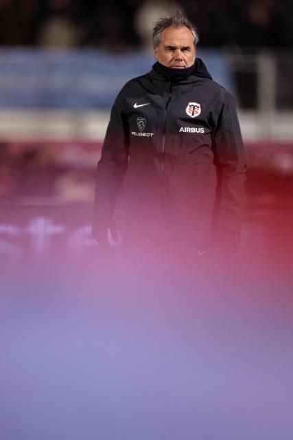 Toulouse's French Head Coach Ugo Mola reacts ahead of the European Rugby Champions Cup pool 1, rugby union match between Saracens and Stade Toulousain at the StoneX Stadium in north London on January 11, 2026. (Photo by Adrian Dennis / AFP)