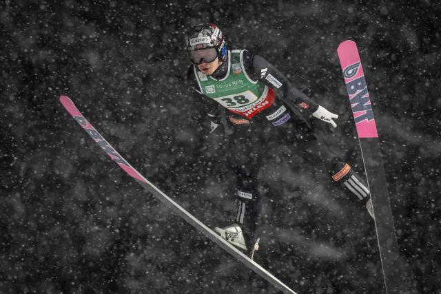 Norway's Marius Lindvik soars through the air during the Men's Large Hill HS140 event of the FIS Ski Jumping World Cup in Zakopane, Poland on January 11, 2026. (Photo by Wojtek RADWANSKI / AFP)