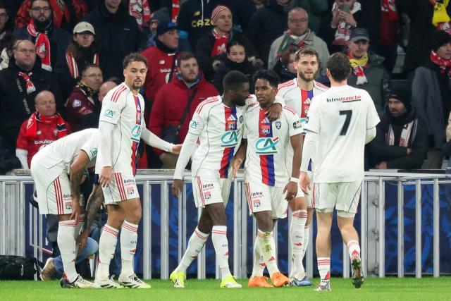 Lyon's Brazilian forward #09 Endrick celebrates scoring his team's second goal during the French Cup round of 32 football match between Lille OSC and Olympique Lyonnais at the Stade Pierre-Mauroy in Villeneuve-d'Ascq, northern France on January 11, 2026. (Photo by Francois LO PRESTI / AFP)