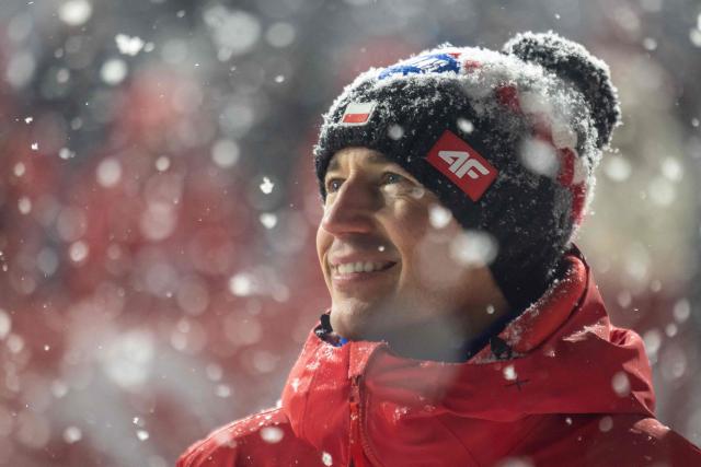 Poland's Kamil Stoch looks on during the farewell ceremony after his last performance in Zakopane in the Men's Large Hill HS140 event of the FIS Ski Jumping World Cup in Zakopane, Poland on January 11, 2026. Stoch Stoch ends his longstanding career after winning two World Cup titles, three Four Hills Tournaments and three individual gold medals at the Winter Olympics. (Photo by Wojtek RADWANSKI / AFP)