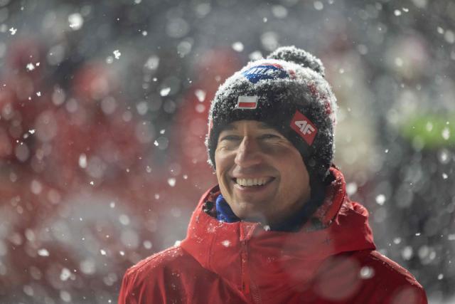 Poland's Kamil Stoch looks on during the farewell ceremony after his last performance in Zakopane in the Men's Large Hill HS140 event of the FIS Ski Jumping World Cup in Zakopane, Poland on January 11, 2026. Stoch Stoch ends his longstanding career after winning two World Cup titles, three Four Hills Tournaments and three individual gold medals at the Winter Olympics. (Photo by Wojtek RADWANSKI / AFP)