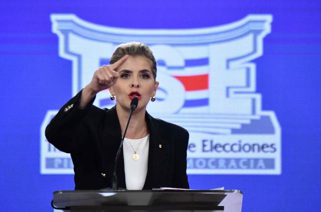 Costa Rica's presidential candidate Laura Fernandez of the Sovereign People party speaks during a debate at the Supreme Electoral Tribunal (TSE) in San Jose, Costa Rica on January 11, 2026. Costa Rica will hold presidential election on February 1. (Photo by Ezequiel BECERRA / AFP)