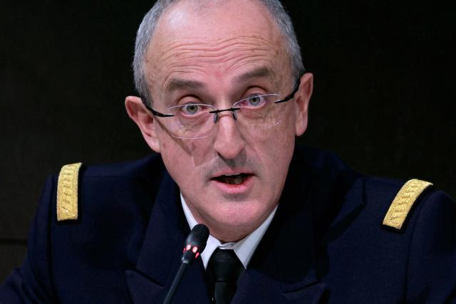 Chief of Staff of the French Navy Admiral Nicolas Vaujour speaks during a joint press conference with army chiefs to launch the national recruitment campaign for a new national military service in Paris on January 12, 2026. The French government and army chiefs launch a campaign to recruit several thousand young people for a new ten-month paid "national service" programme, an initiative announced in November by the president to "meet the needs of the armed forces" in the face of increased risks of conflict. (Photo by Thomas SAMSON / AFP)